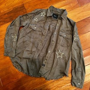 Rails Olive Button Up Shacket Star Detail